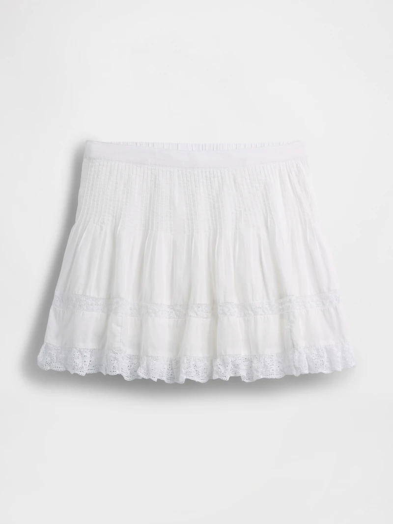 Pintuck Lace-Trim Easy Mini Skirt
