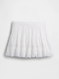 Pintuck Lace-Trim Easy Mini Skirt