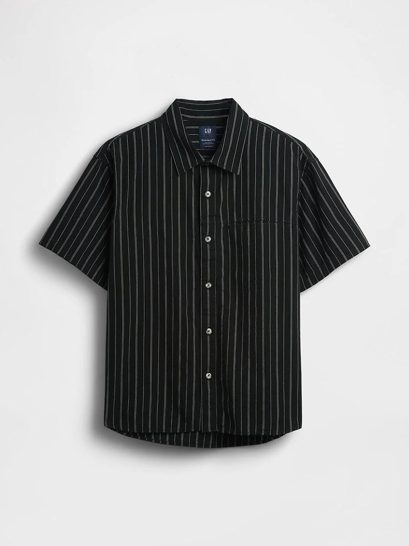 Seersucker Stripe Relaxed Curved-Hem Shirt