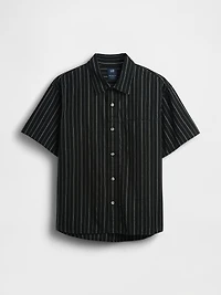 Seersucker Stripe Relaxed Curved-Hem Shirt