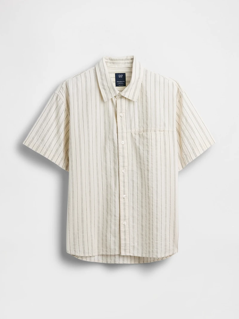 Seersucker Stripe Relaxed Curved-Hem Shirt