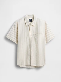 Seersucker Stripe Relaxed Curved-Hem Shirt
