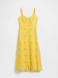 Linen-Blend Embroidered Button-Front Cami Maxi Dress