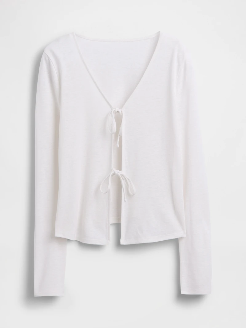 Linen-Blend Tie-Front Cardigan