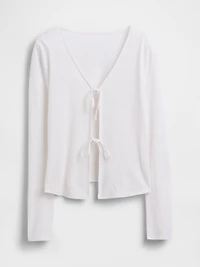 Linen-Blend Tie-Front Cardigan