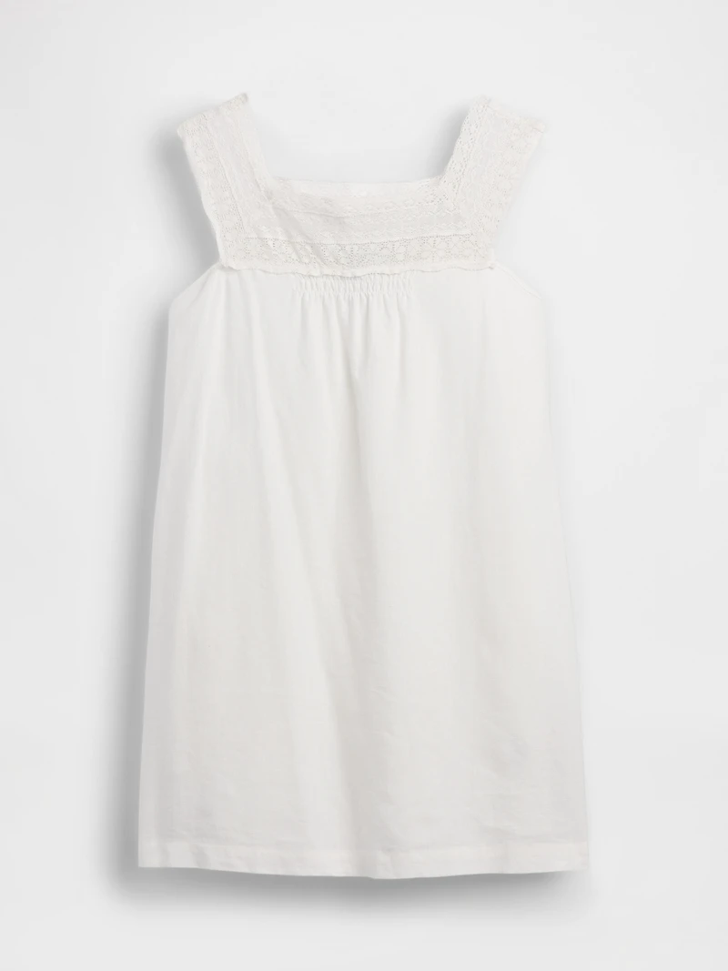 Linen-Blend Crochet Yoke Mini Dress