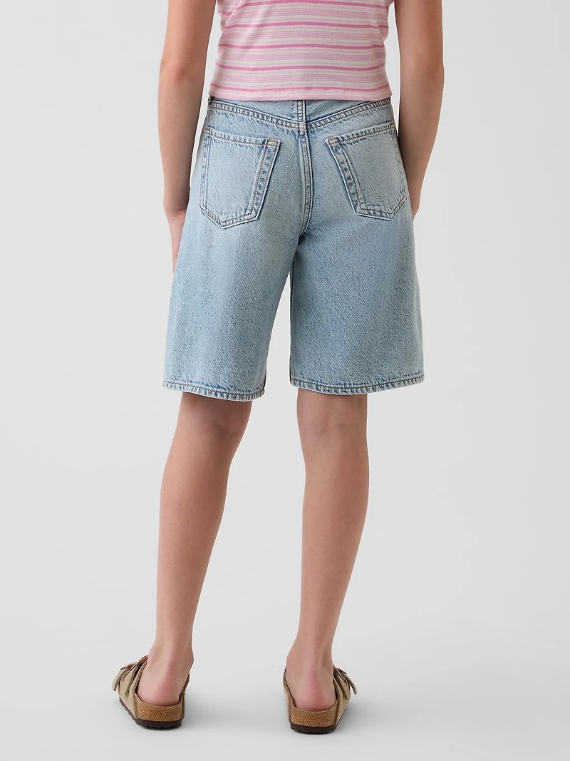 Kids Mid Rise Longline Denim Shorts