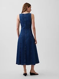 Denim Seamed Zip-Front Midi Dress