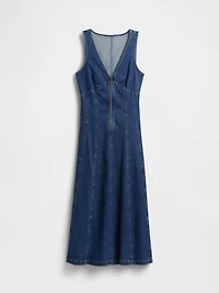 Denim Seamed Zip-Front Midi Dress