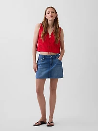 Linen-Blend Embroidered Crop Shell Tank Top