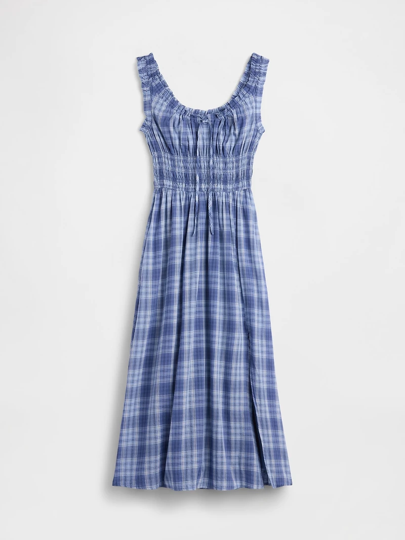 Plaid Voile Smocked Waist Maxi Dress