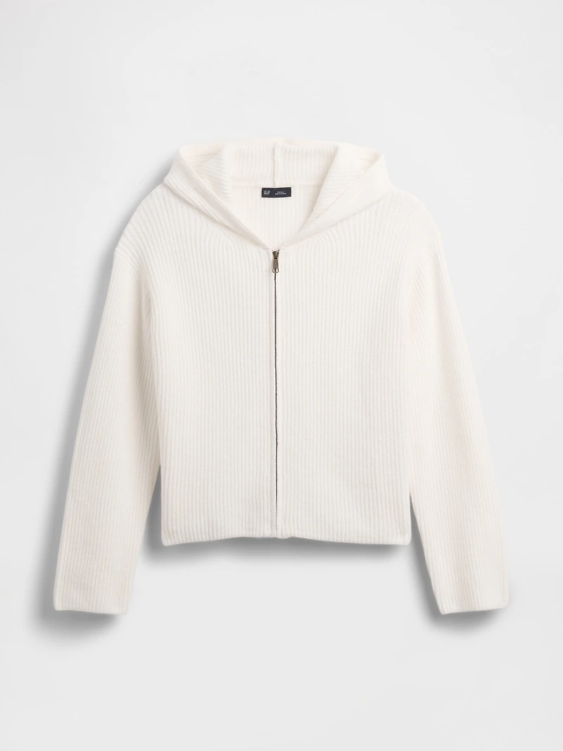 CashSoft Oversized Shaker-Stitch Zip Hoodie