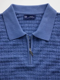 Textured Zip Polo Sweater Shirt