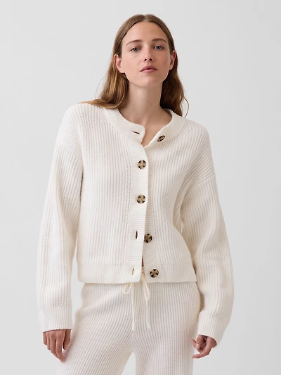 CashSoft Oversized Shaker-Stitch Cardigan