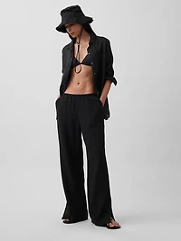 Cotton Gauze Easy Split-Hem Pants