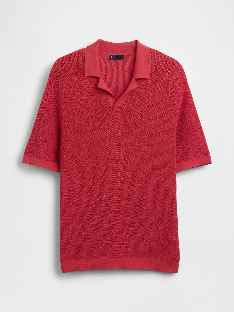 Linen-Blend Camp Polo Sweater Shirt