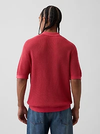 Linen-Blend Camp Polo Sweater Shirt