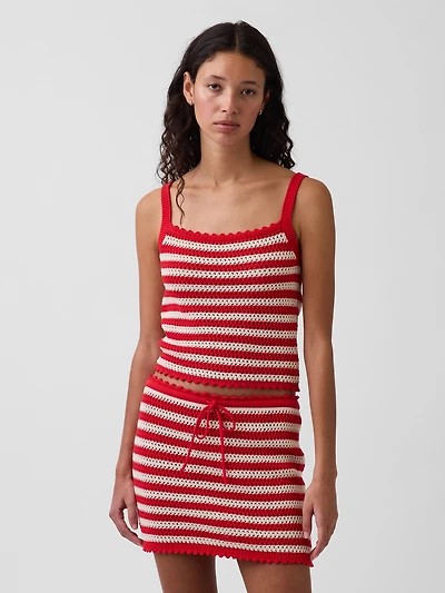 Crochet Stripe Crop Sweater Tank Top