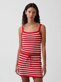 Crochet Stripe Crop Sweater Tank Top