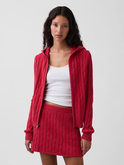 100% Cotton Cable-Knit Zip Cardigan
