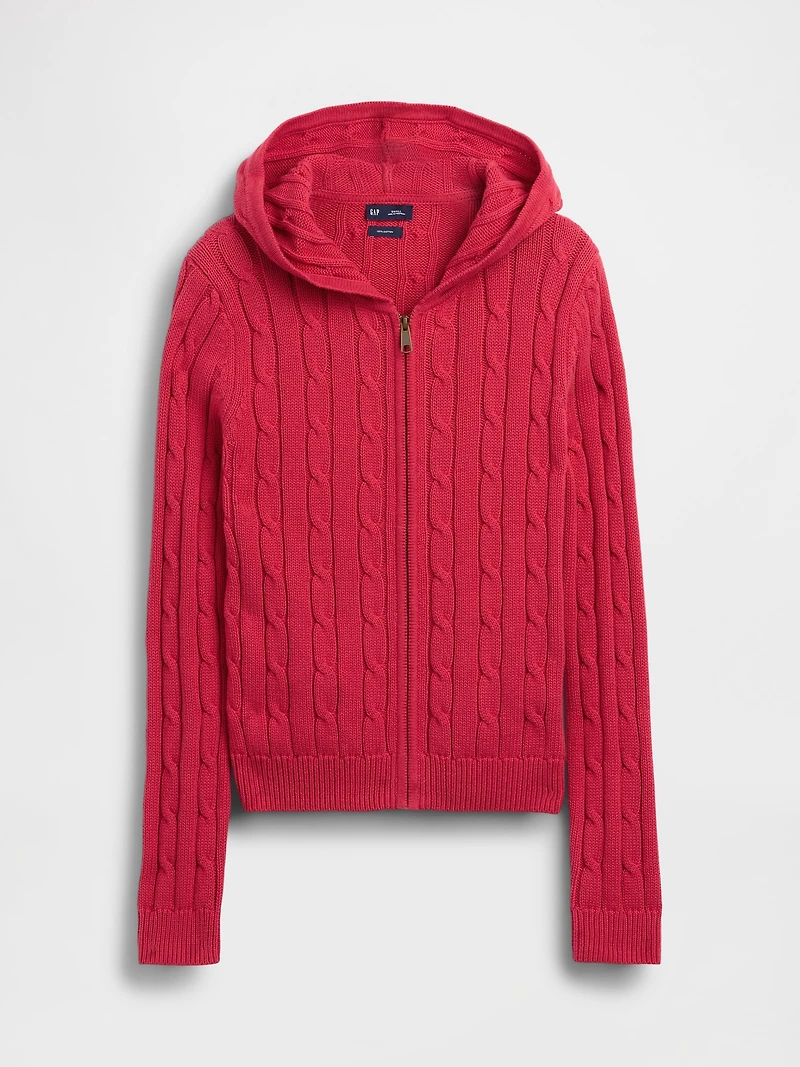 100% Cotton Cable-Knit Zip Cardigan