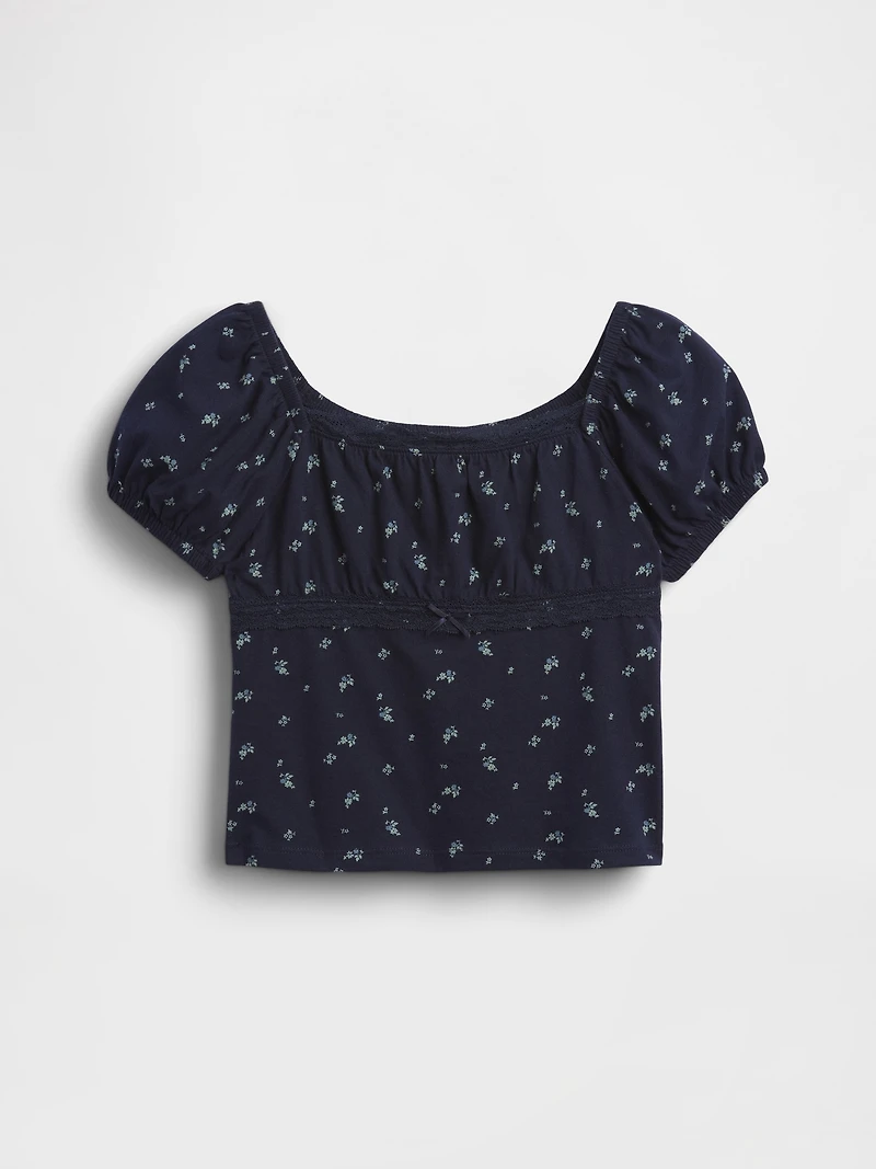 Kids Lace-Trim Puff-Sleeve Top