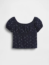 Kids Lace-Trim Puff-Sleeve Top
