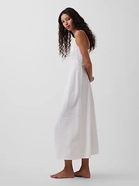 Linen-Blend Embroidered PJ Cami Midi Dress