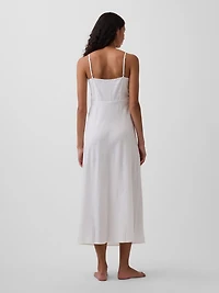 Linen-Blend Embroidered PJ Cami Midi Dress