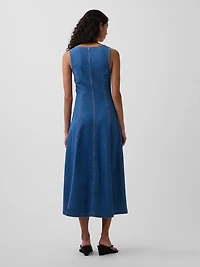 Denim Zip-Front Midi Dress