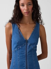 Denim Zip-Front Midi Dress