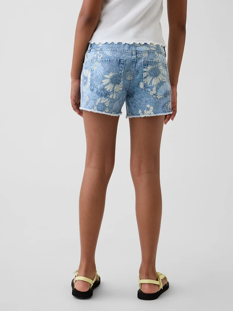 Kids Low Rise Stride Floral Denim Shorts