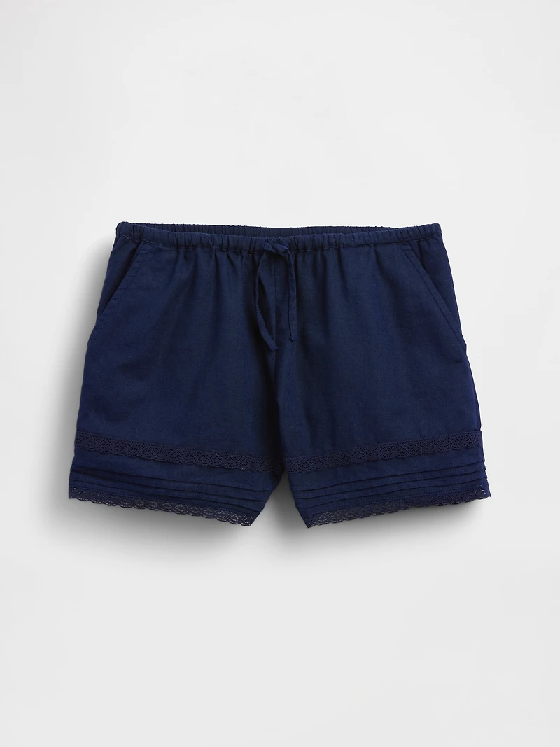 Kids Linen-Cotton Lace-Trim Easy Shorts