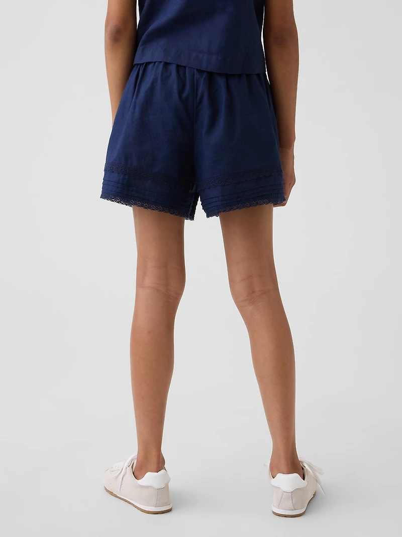 Kids Linen-Cotton Lace-Trim Easy Shorts