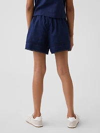 Kids Linen-Cotton Lace-Trim Easy Shorts