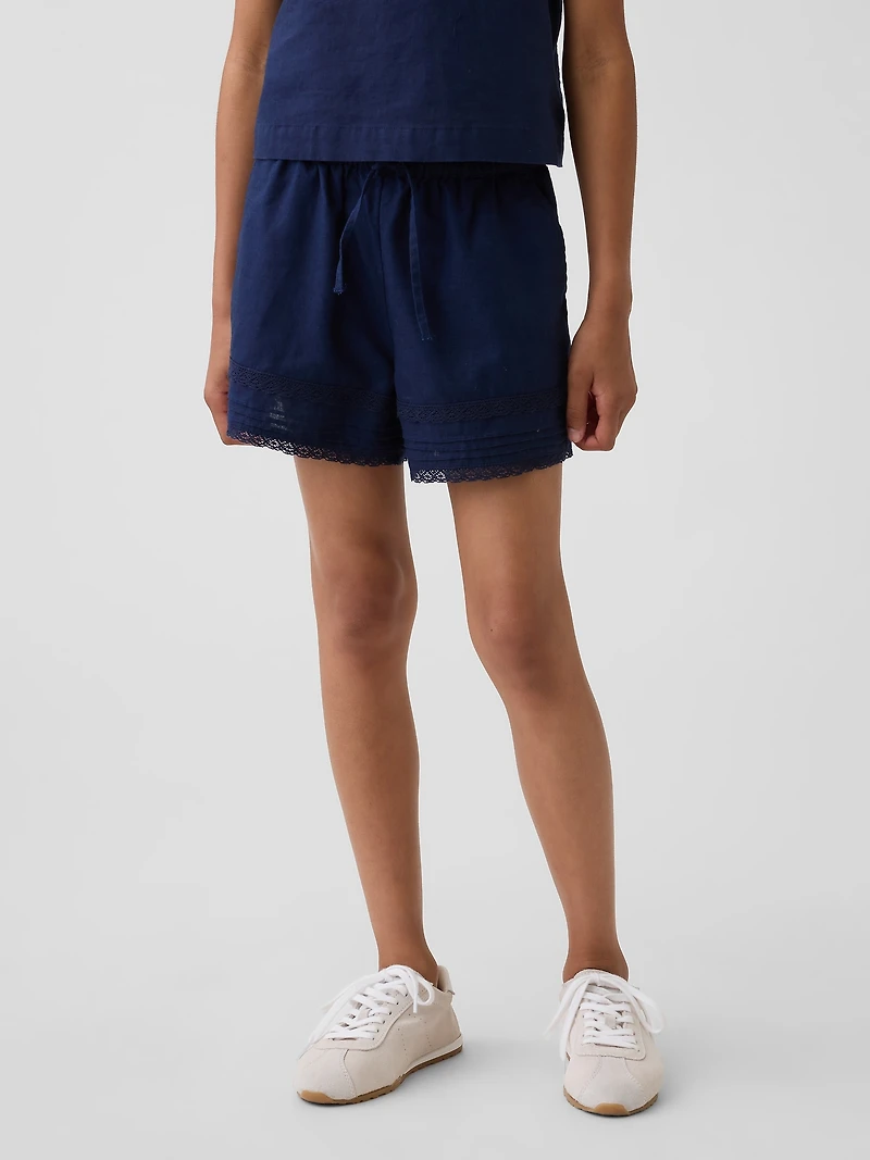 Kids Linen-Cotton Lace-Trim Easy Shorts