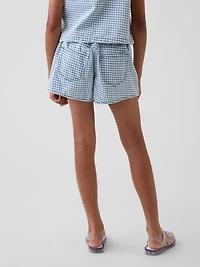 Kids Gingham Denim Wrap-Front Mini Skort