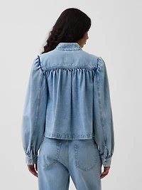Denim Balloon-Sleeve Crop Swing Jacket