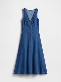 Denim Zip-Front Midi Dress
