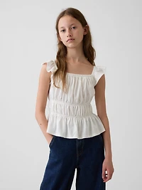 Kids Flutter-Sleeve Smocked Peplum Top