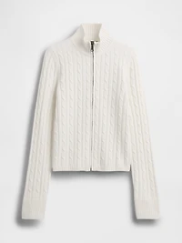 CashSoft Cable-Knit Crop Zip Cardigan