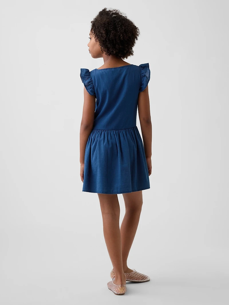 Kids Flutter-Sleeve Lace-Trim Dress