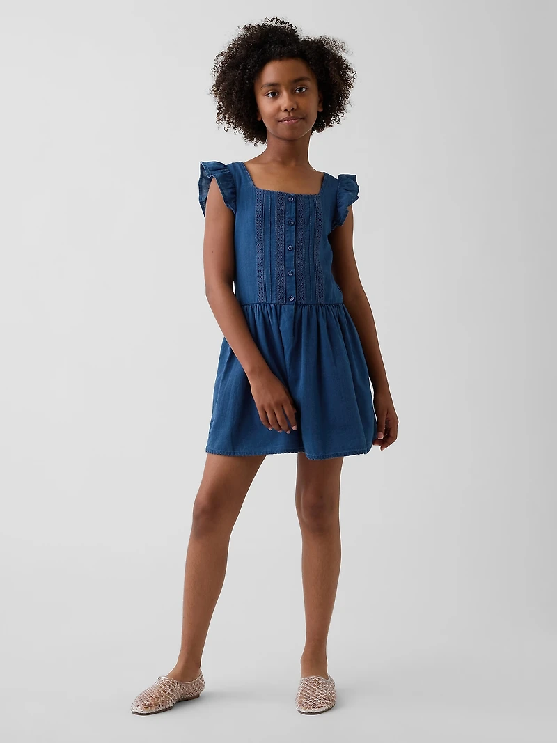 Kids Flutter-Sleeve Lace-Trim Dress