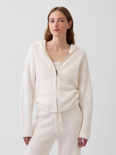 CashSoft Oversized Shaker-Stitch Zip Hoodie