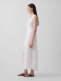 Lace-Trim Tiered Midi Shirtdress