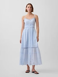 Lace-Trim Button-Front Maxi Dress