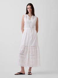 Lace-Trim Tiered Midi Shirtdress