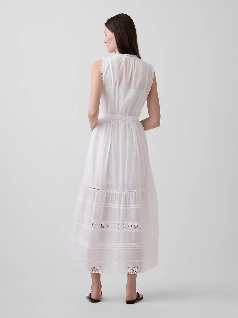 Lace-Trim Tiered Midi Shirtdress