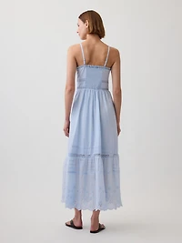 Lace-Trim Button-Front Maxi Dress