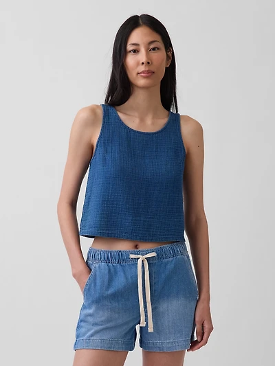 Cotton Gauze Denim Shell Tank Top